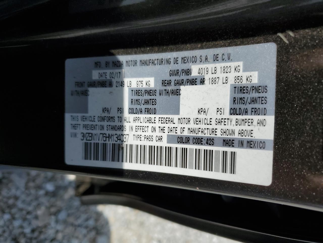 2017 Mazda 3 Touring VIN: 3MZBN1V76HM134037 Lot: 67240364