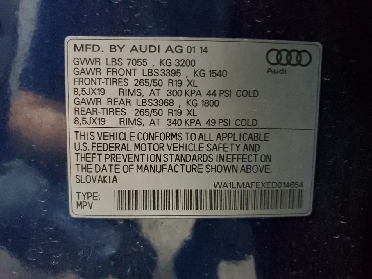 2014 Audi Q7 Premium Plus VIN: WA1LMAFEXED014654 Lot: 69185184