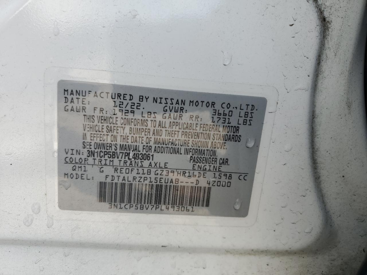 3N1CP5BV7PL493061 2023 Nissan Kicks S