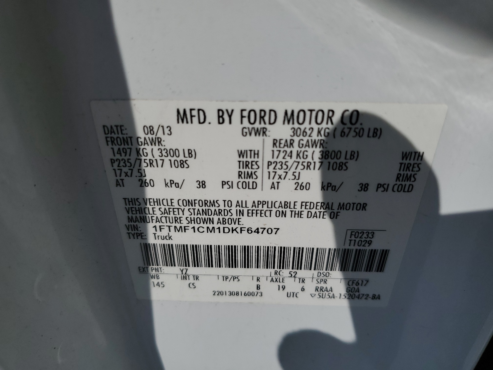 1FTMF1CM1DKF64707 2013 Ford F150