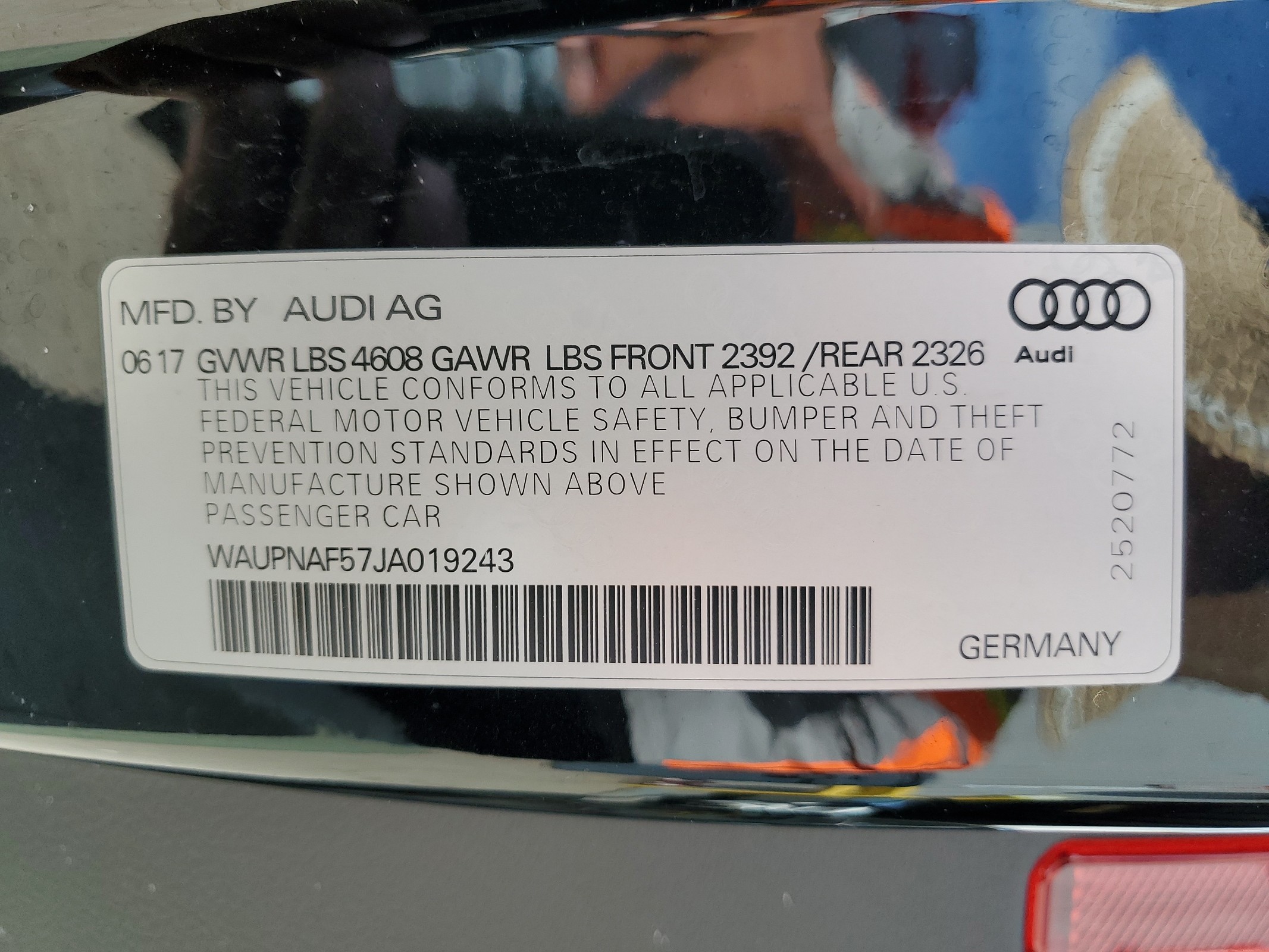 WAUPNAF57JA019243 2018 Audi A5 Premium Plus