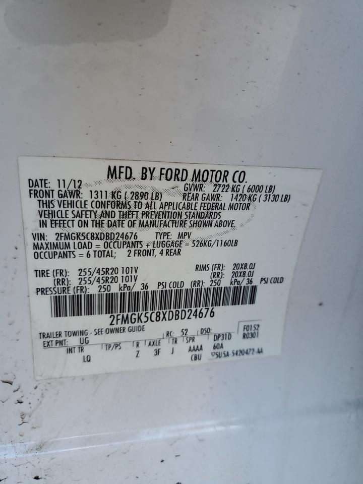 2013 Ford Flex Sel VIN: 2FMGK5C8XDBD24676 Lot: 68228794