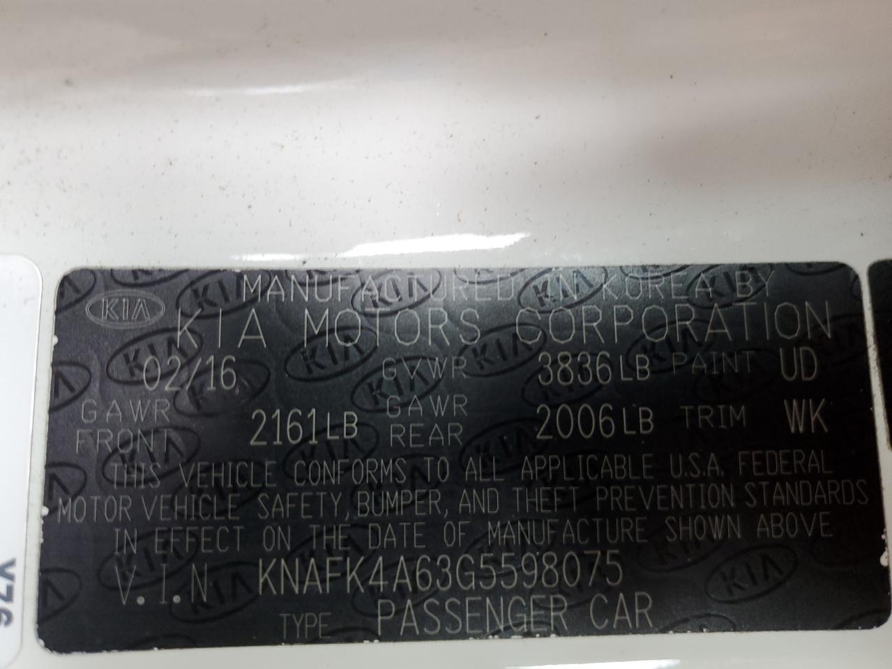 2016 Kia Forte Lx VIN: KNAFK4A63G5598075 Lot: 65975054