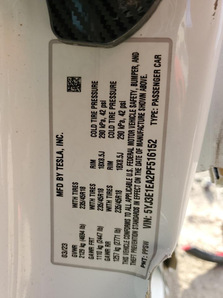 5YJ3E1EA2PF516152 2023 Tesla Model 3