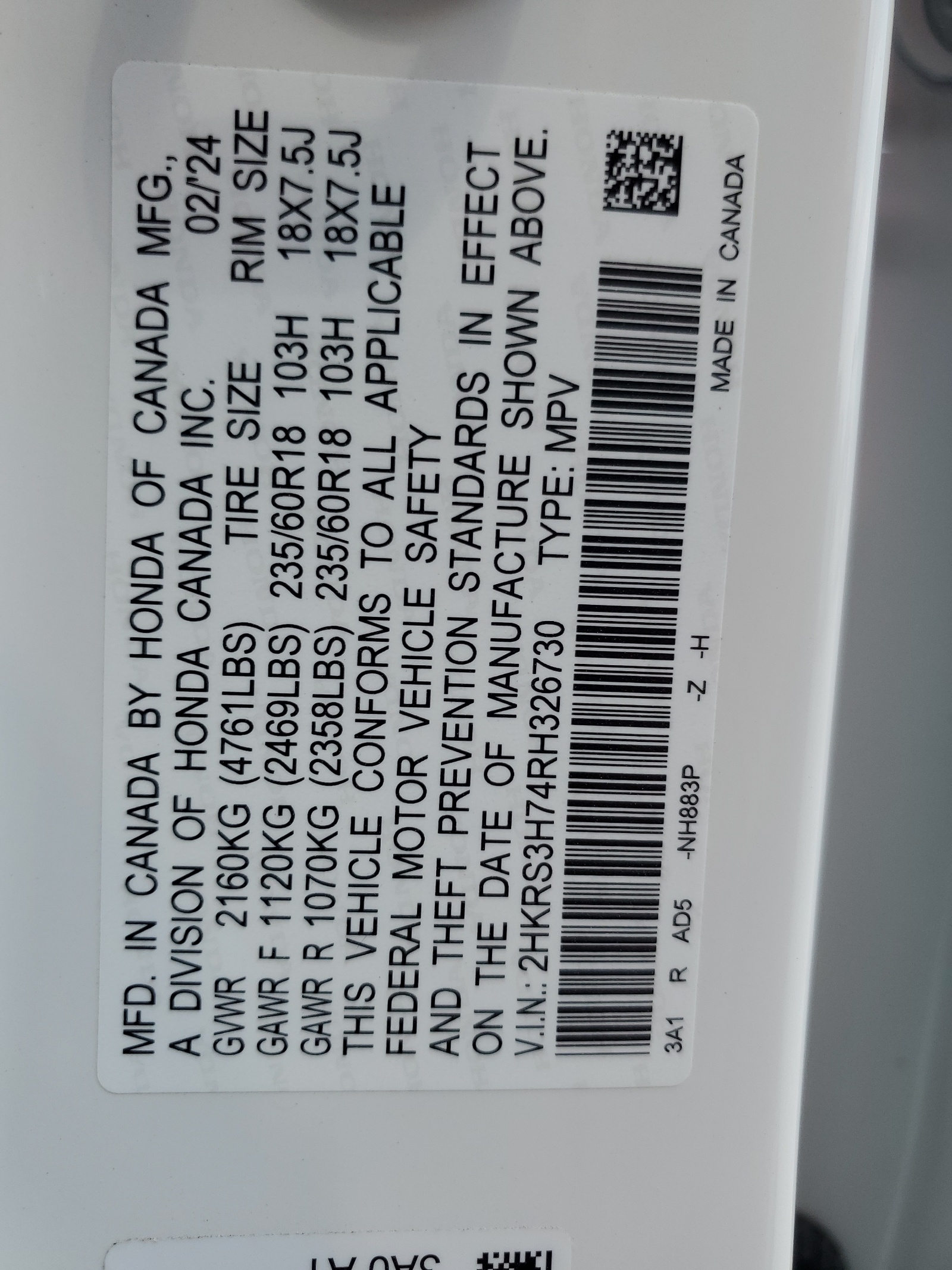 2HKRS3H74RH326730 2024 Honda Cr-V Exl