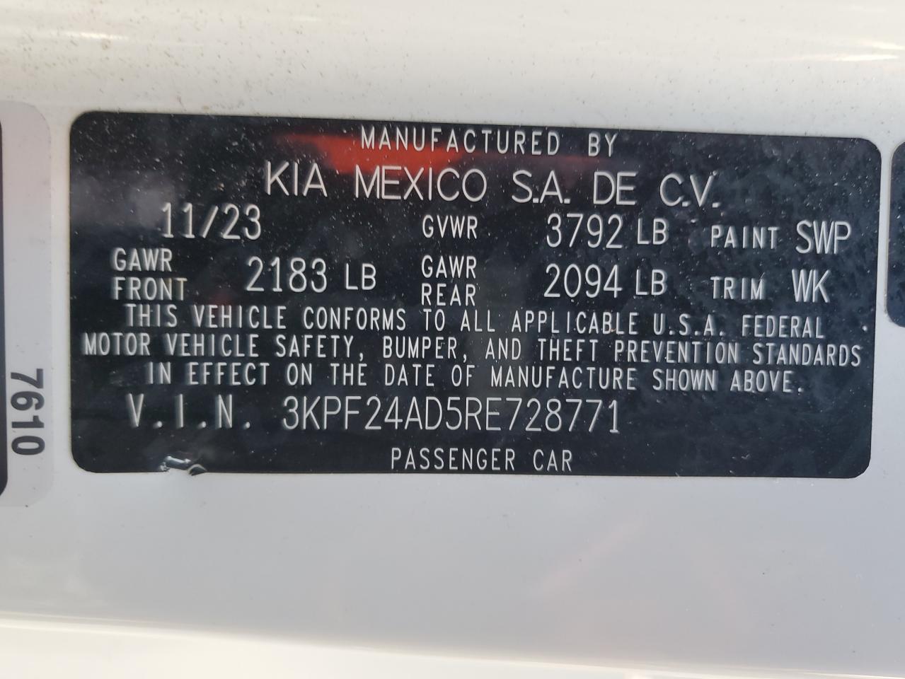 2024 Kia Forte Lx VIN: 3KPF24AD5RE728771 Lot: 69207514