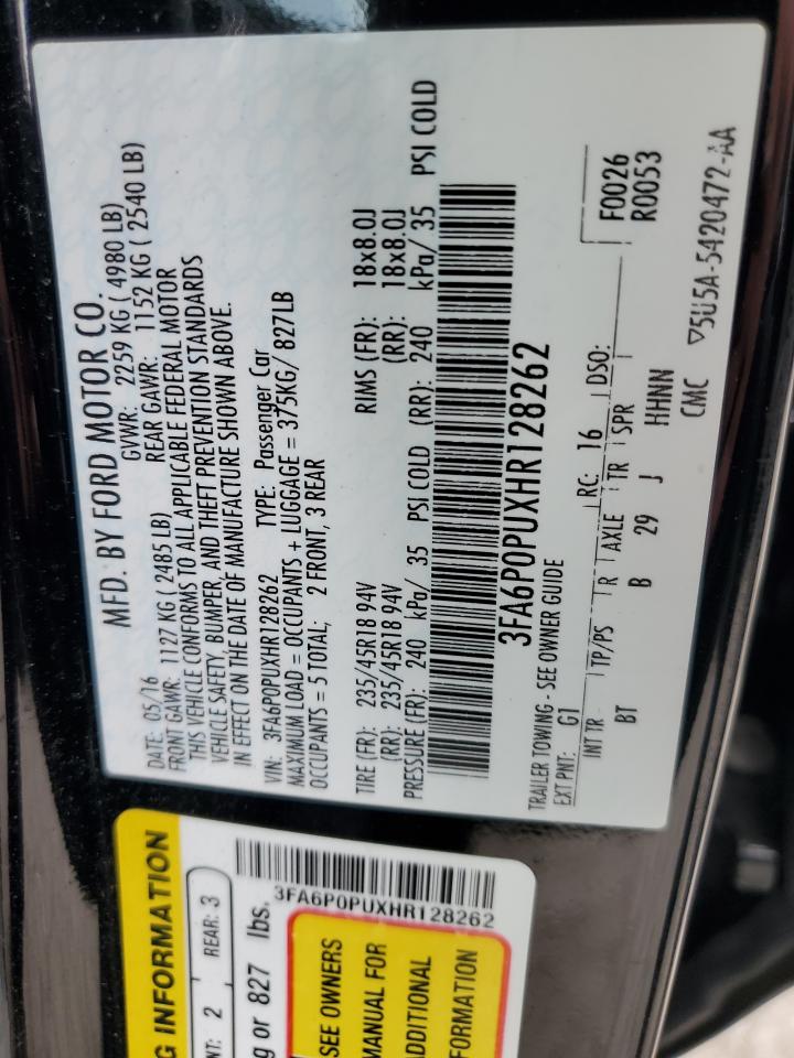 3FA6P0PUXHR128262 2017 Ford Fusion Se Phev