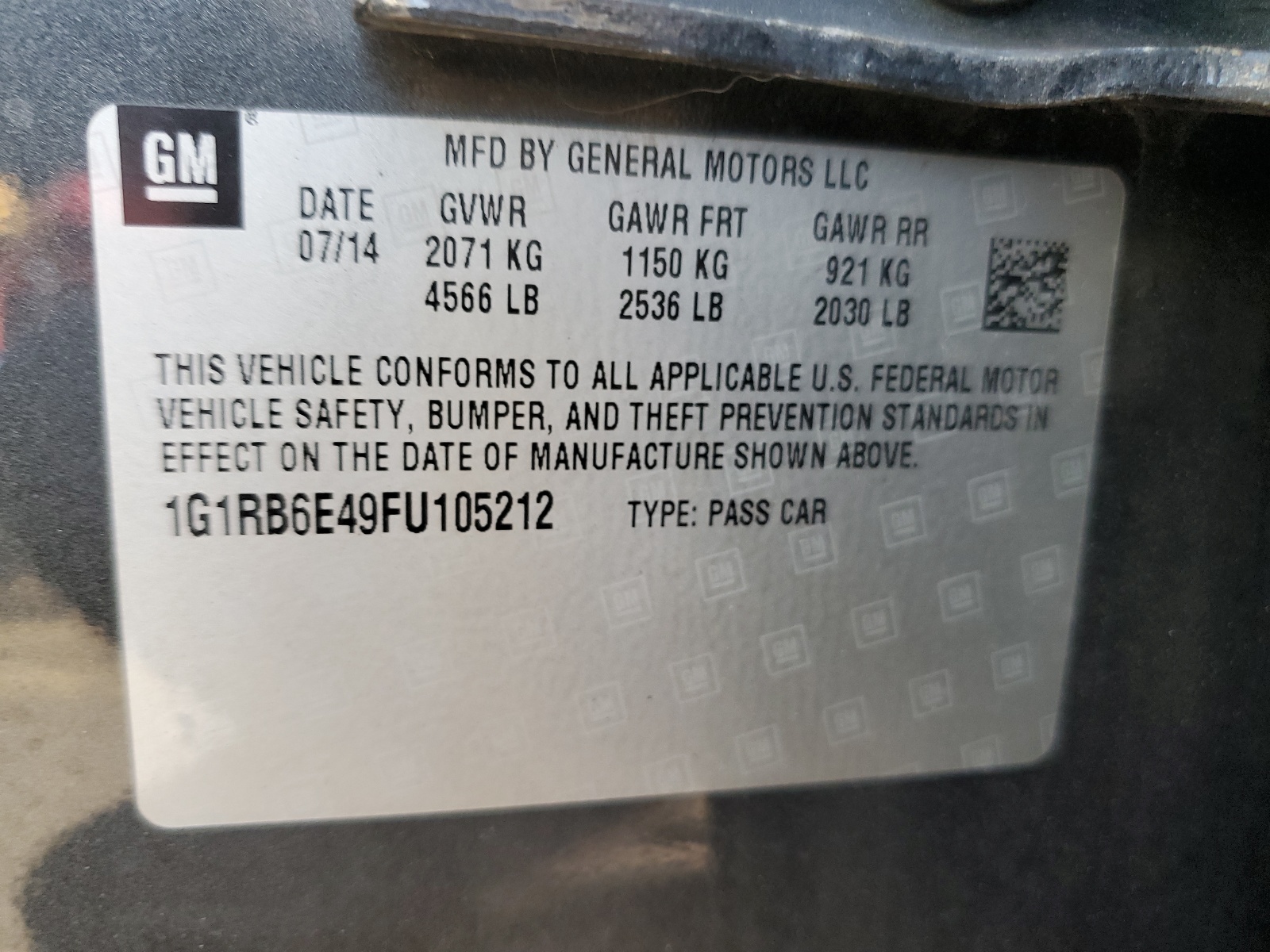 1G1RB6E49FU105212 2015 Chevrolet Volt