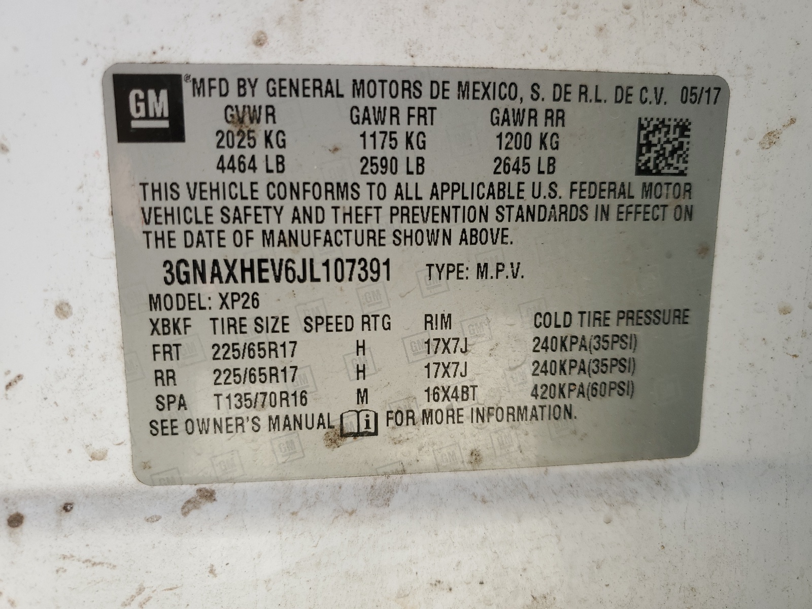 3GNAXHEV6JL107391 2018 Chevrolet Equinox Ls