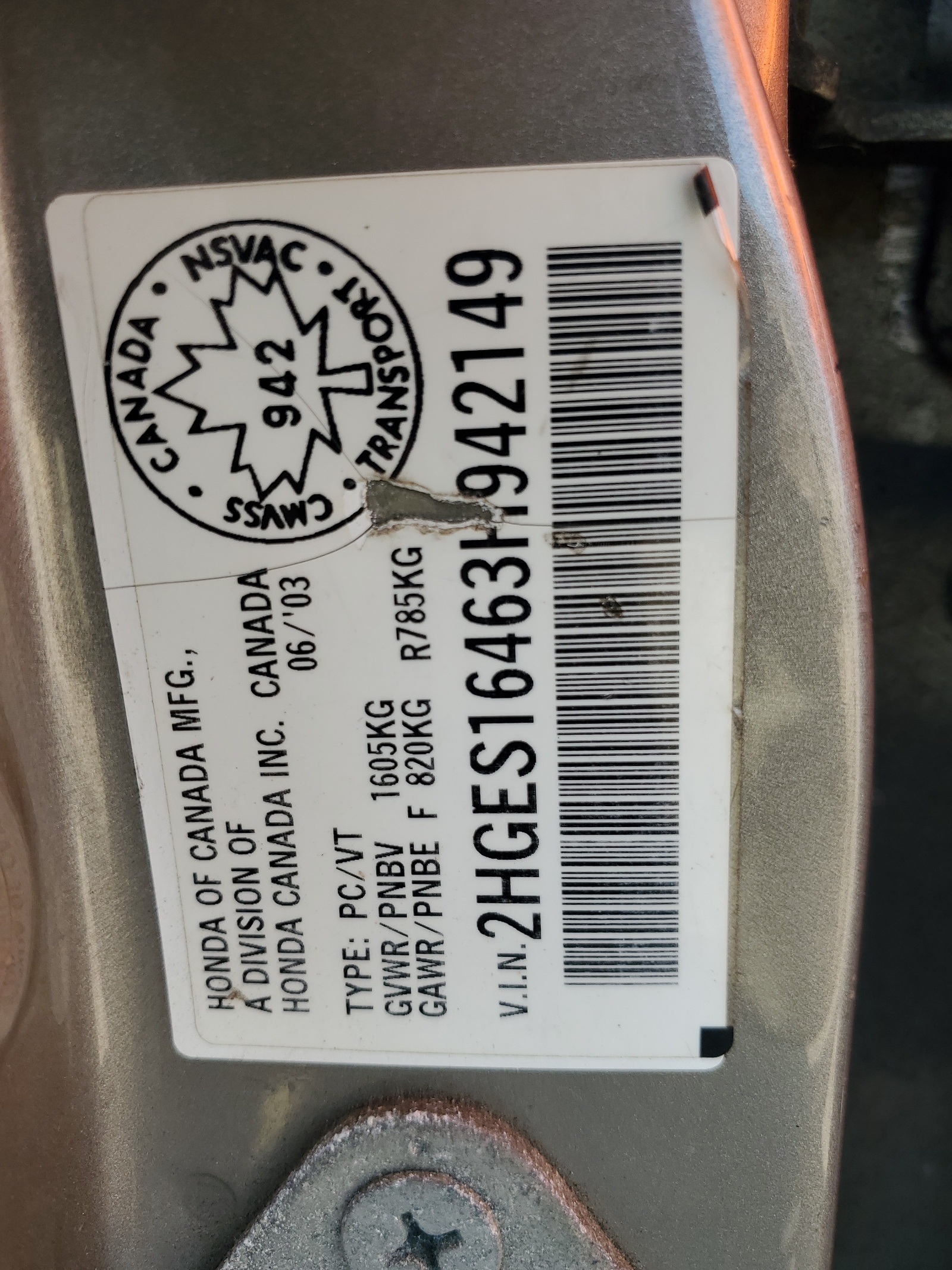 2HGES16463H942149 2003 Honda Civic Dx