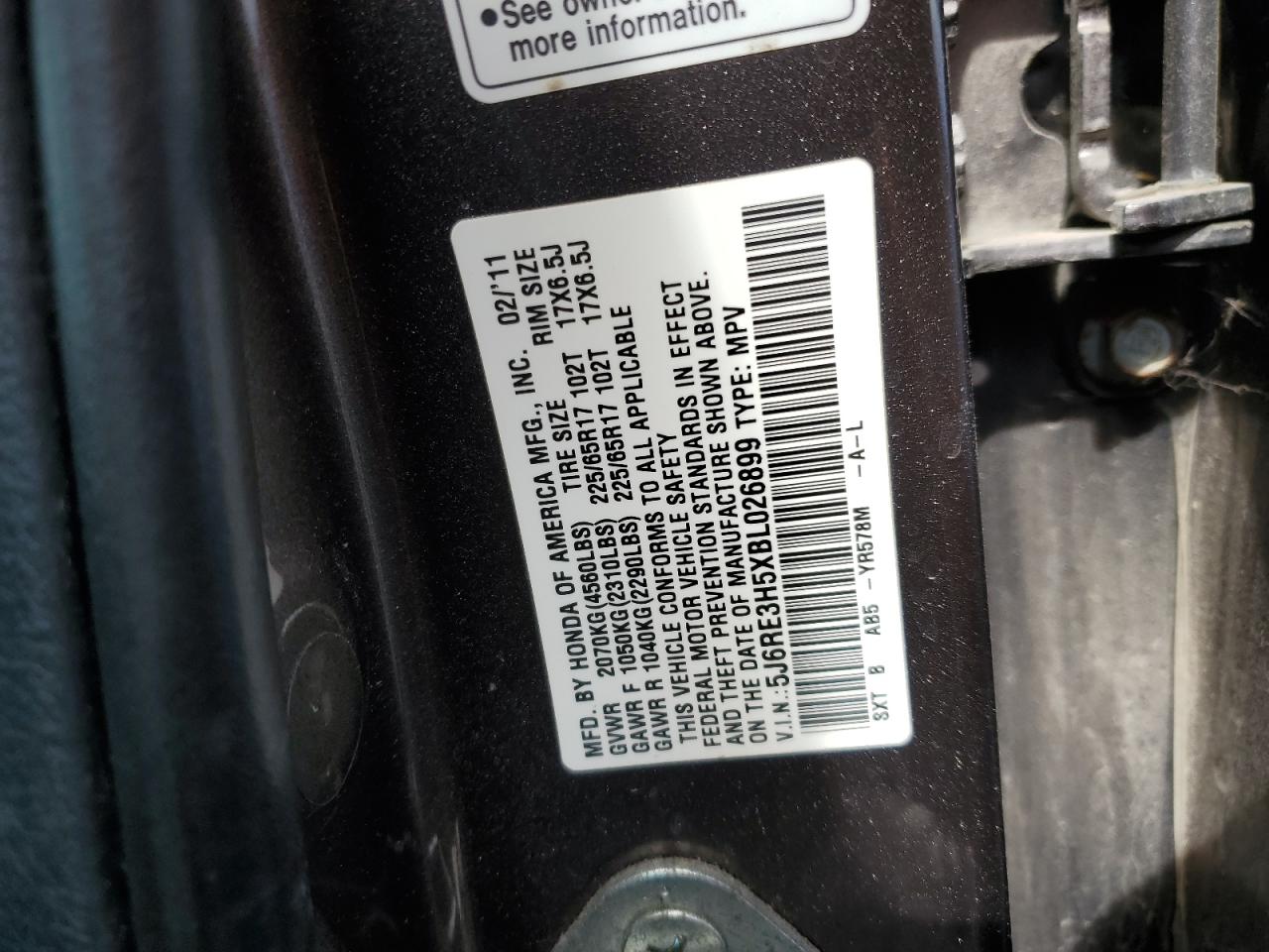 2011 Honda Cr-V Ex VIN: 5J6RE3H5XBL026899 Lot: 66200504