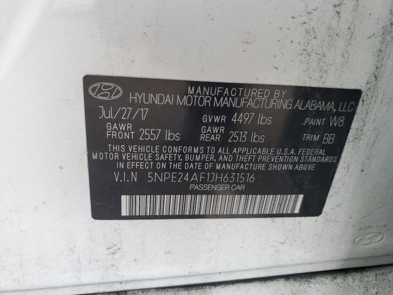 5NPE24AF1JH631516 2018 Hyundai Sonata Se