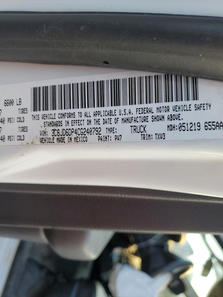 2012 Dodge Ram 1500 St VIN: 3C6JD6DP4CG240792 Lot: 65086544