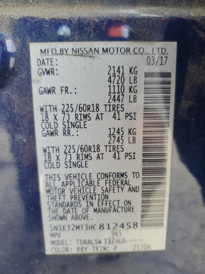 5N1ET2MT3HC812458 2017 Nissan Rogue Sv Hybrid