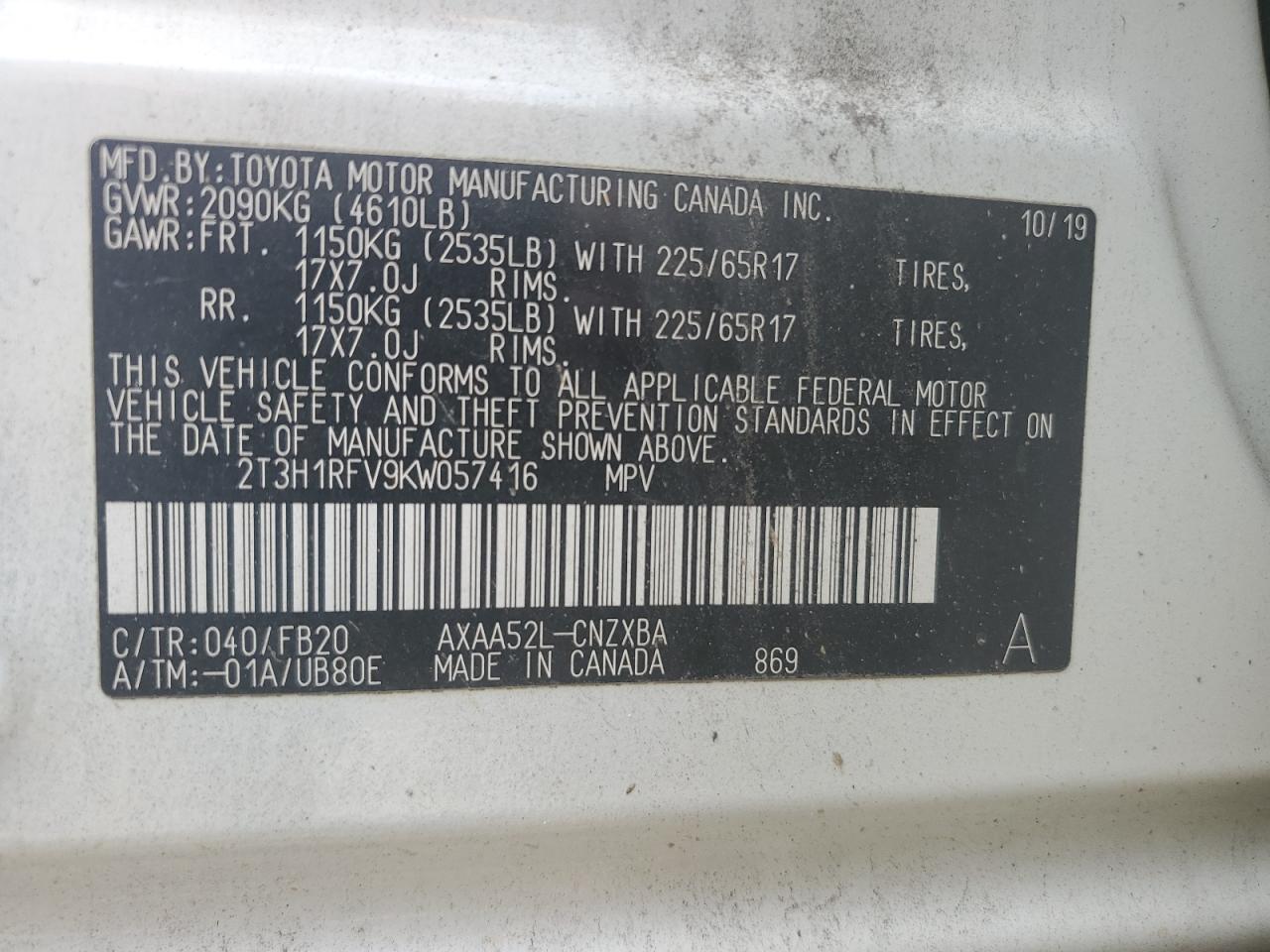 2T3H1RFV9KW057416 2019 TOYOTA RAV 4 - Image 14