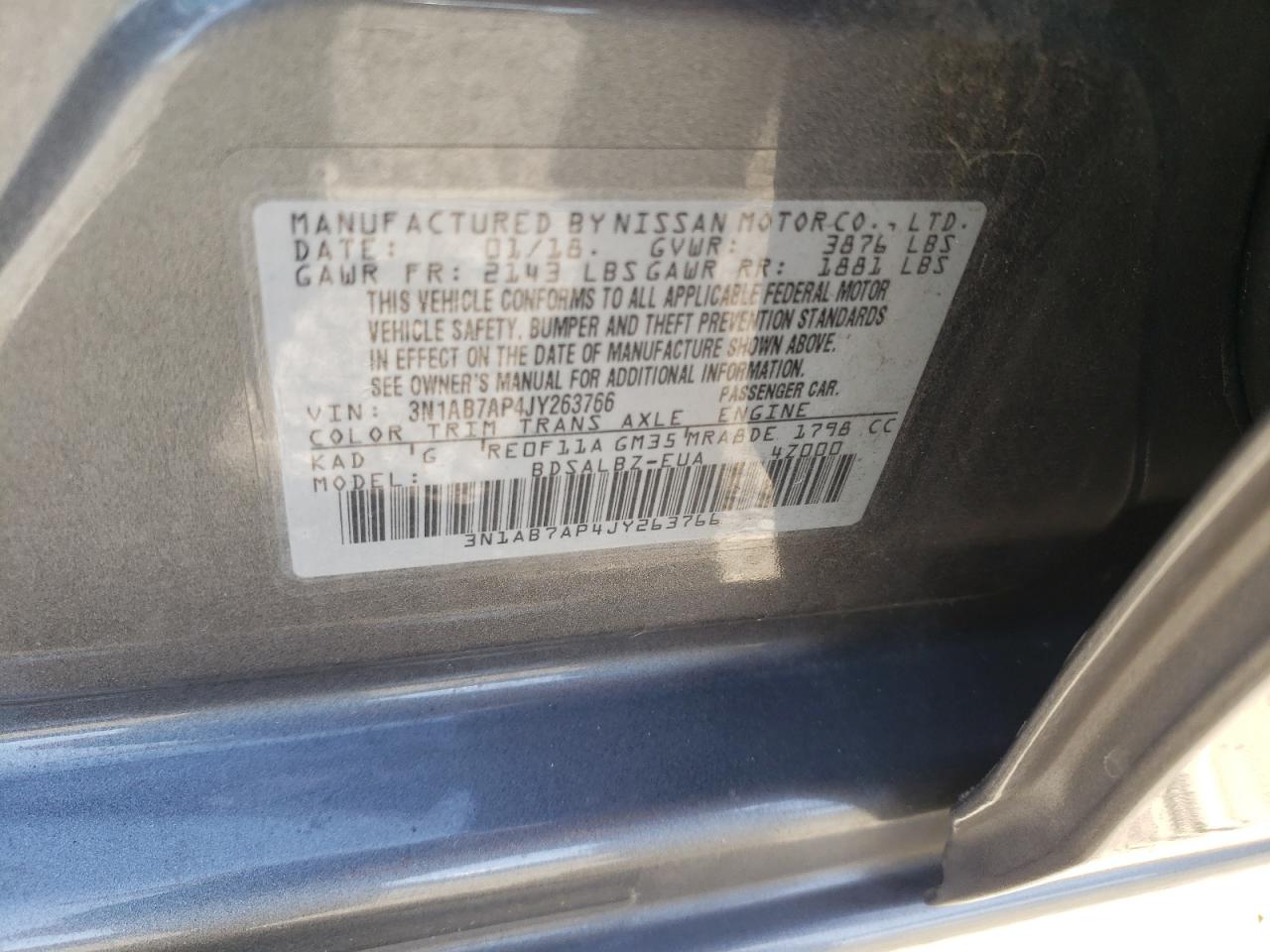 3N1AB7AP4JY263766 2018 Nissan Sentra S