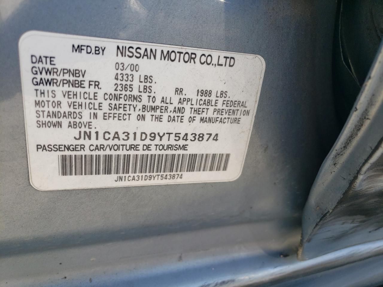 JN1CA31D9YT543874 2000 Nissan Maxima Gle