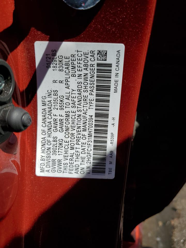 2HGFC1F31MH700394 2021 Honda Civic Ex