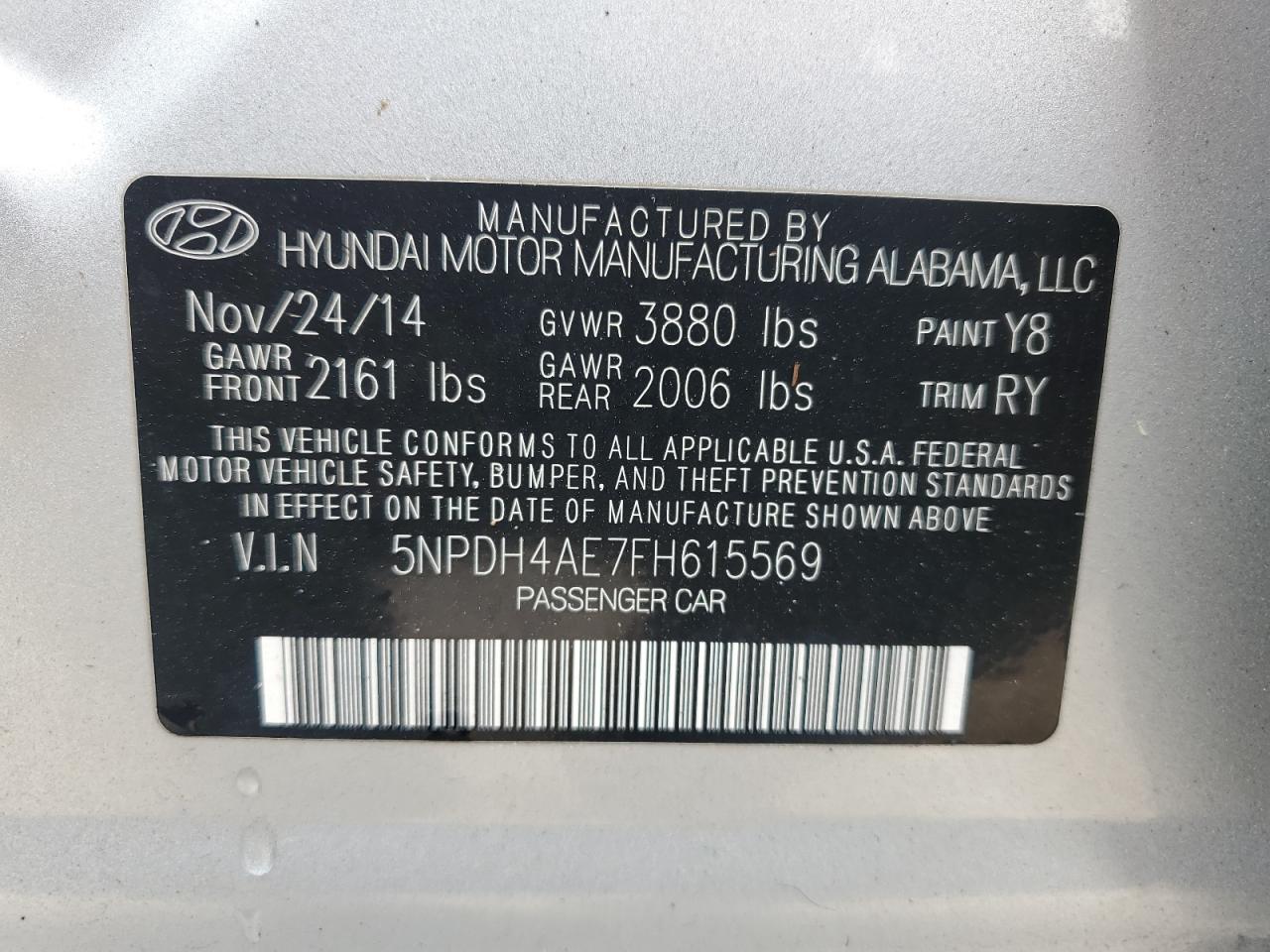 5NPDH4AE7FH615569 2015 Hyundai Elantra Se