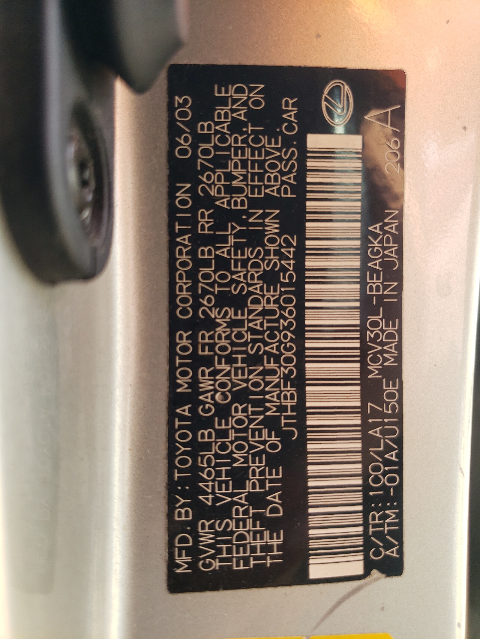 JTHBF30G936015442 2003 Lexus Es 300