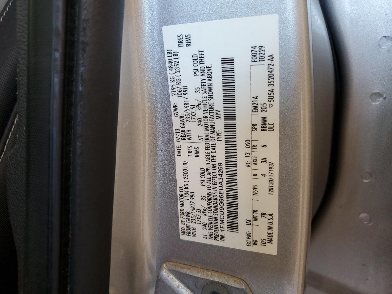 1FMCU9G96EUA34269 2014 Ford Escape Se