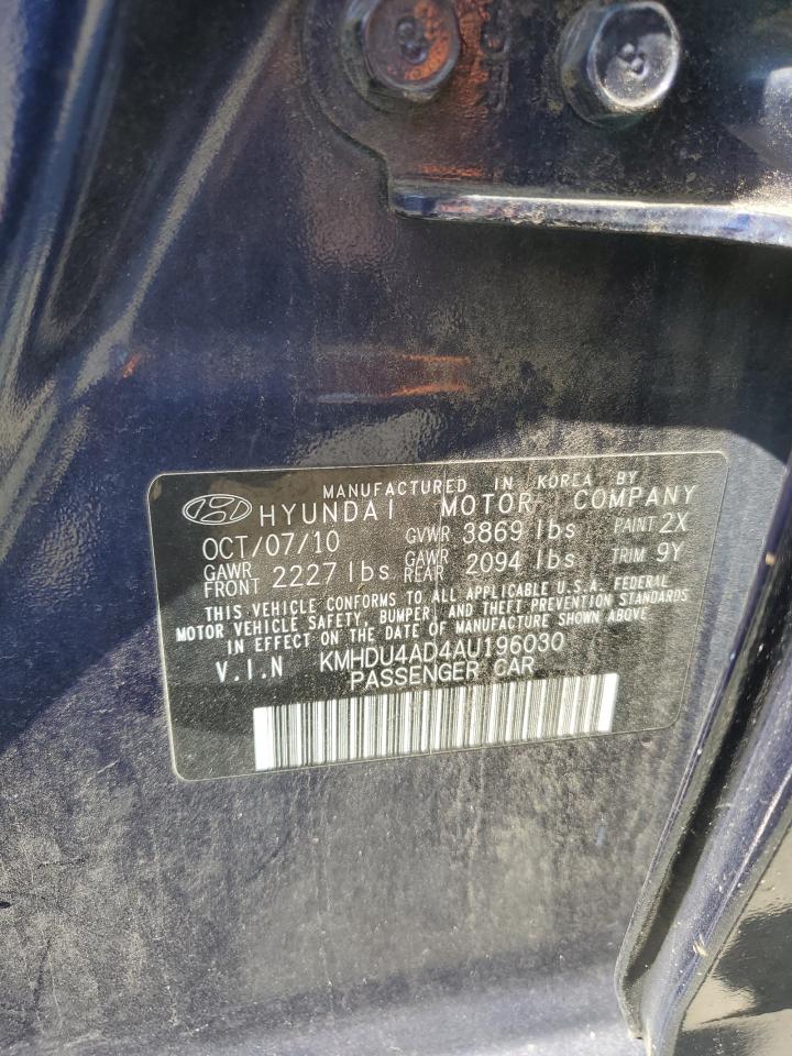 2010 Hyundai Elantra Blue VIN: KMHDU4AD4AU196030 Lot: 67974934
