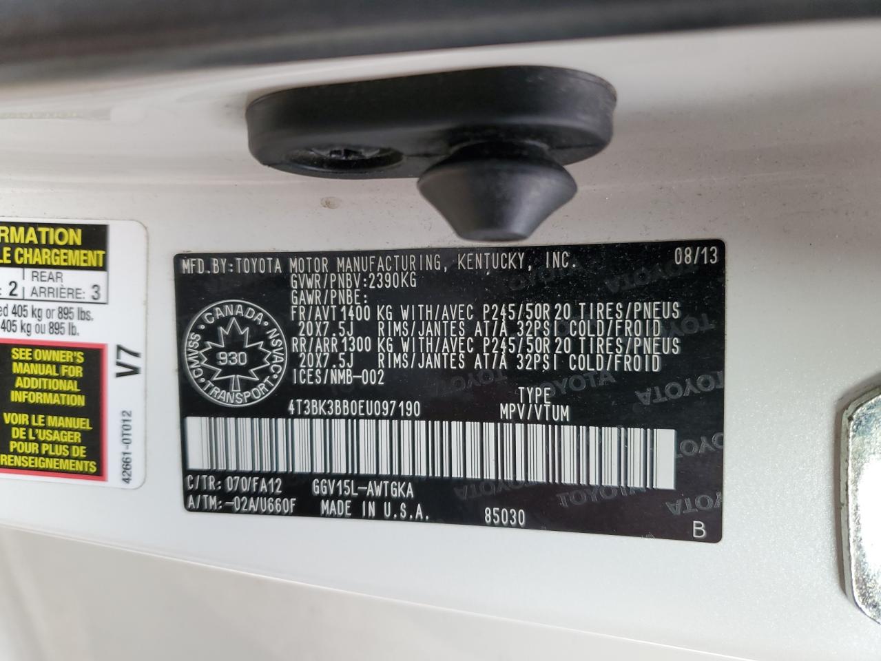 2014 Toyota Venza Le VIN: 4T3BK3BB0EU097190 Lot: 68546634