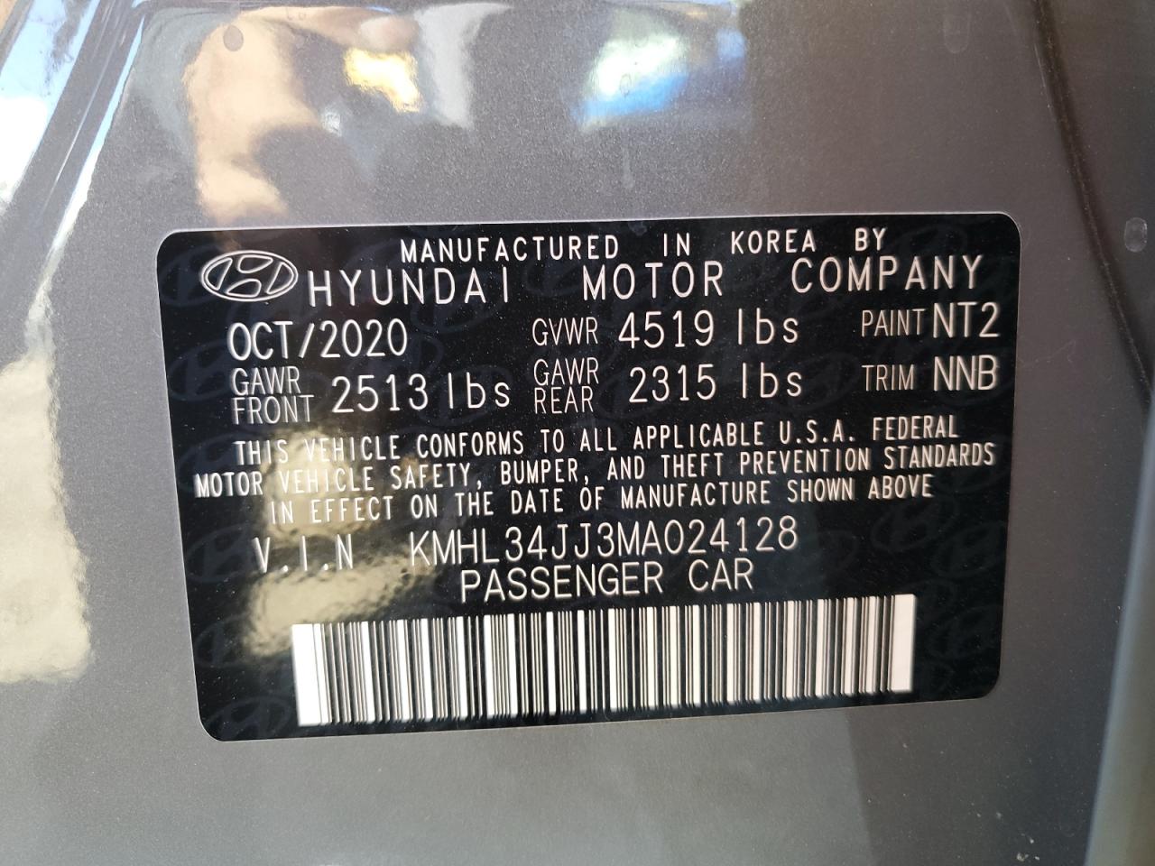 2021 Hyundai Sonata Hybrid VIN: KMHL34JJ3MA024128 Lot: 67519044