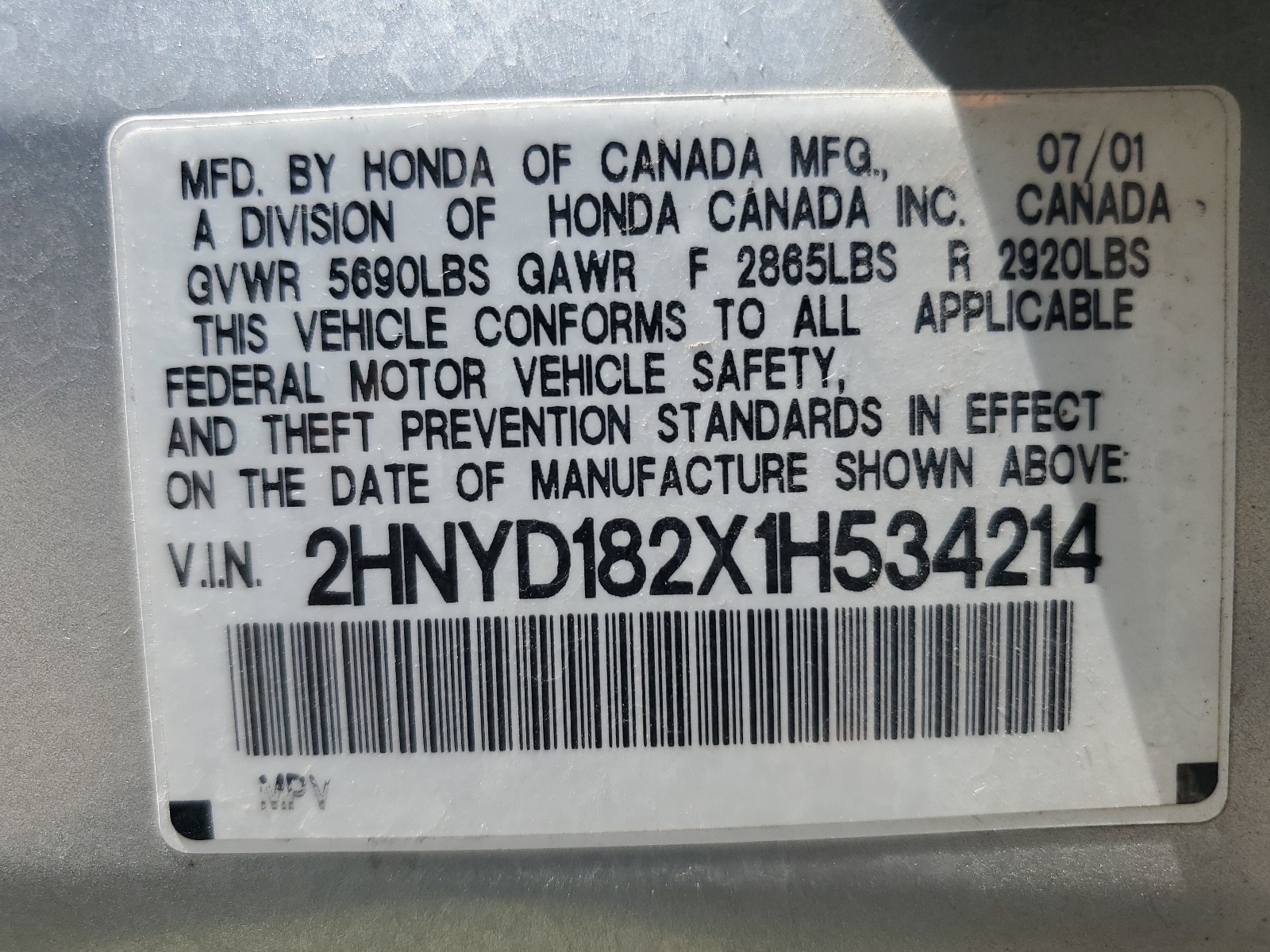 2HNYD182X1H534214 2001 Acura Mdx