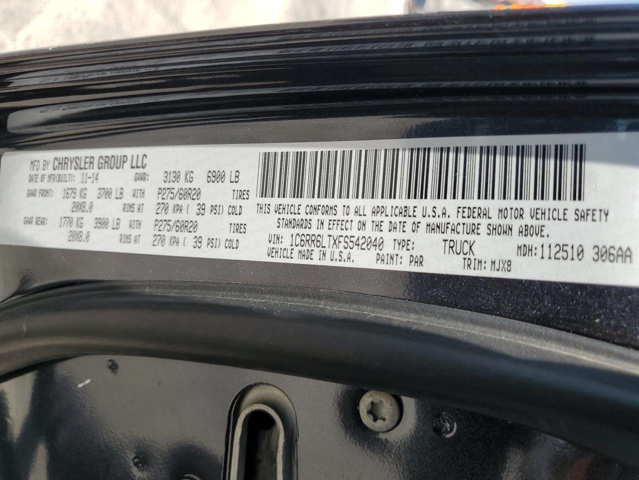 2015 Ram 1500 Slt VIN: 1C6RR6LTXFS542040 Lot: 66210494