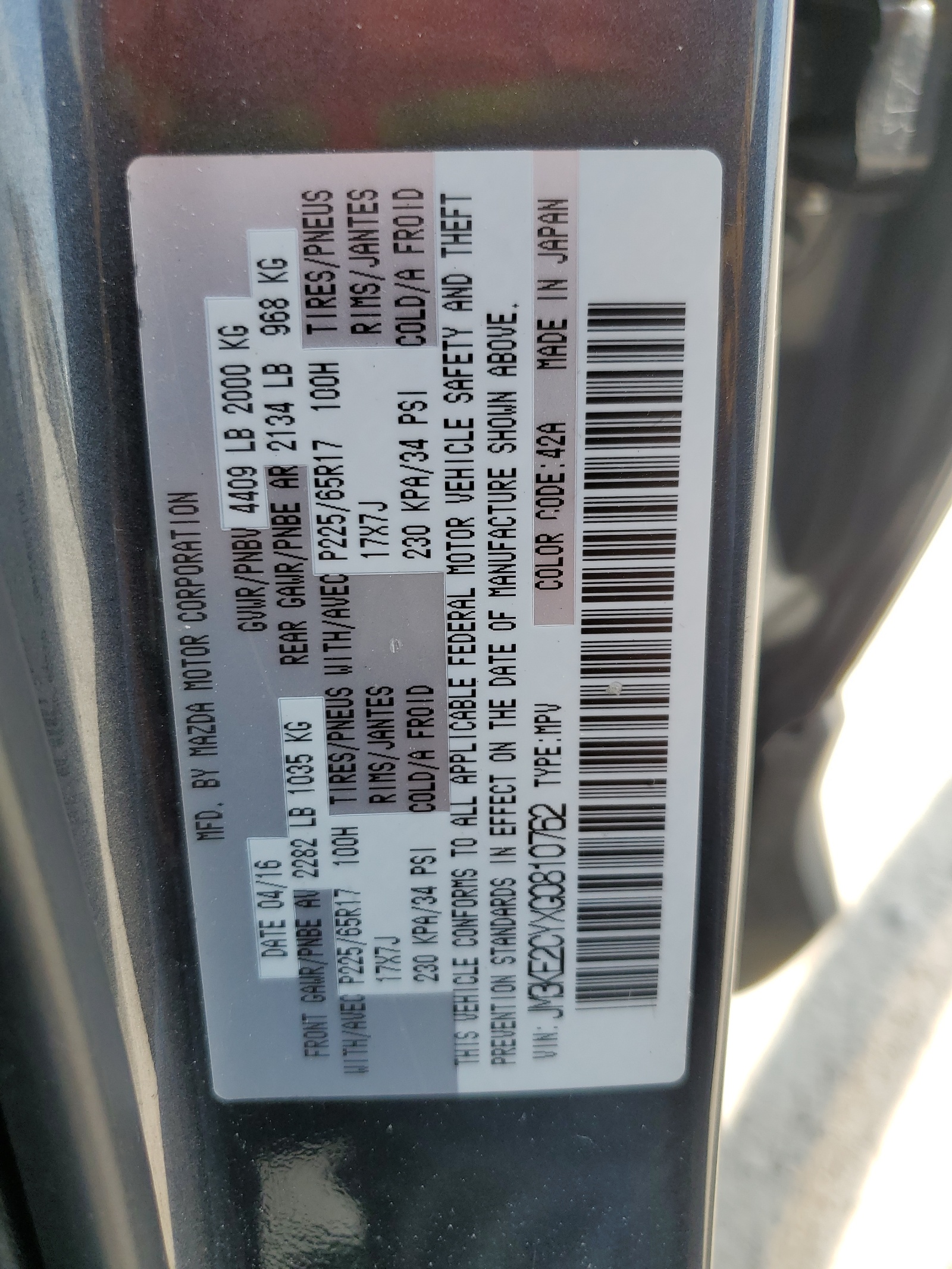 JM3KE2CYXG0810762 2016 Mazda Cx-5 Touring