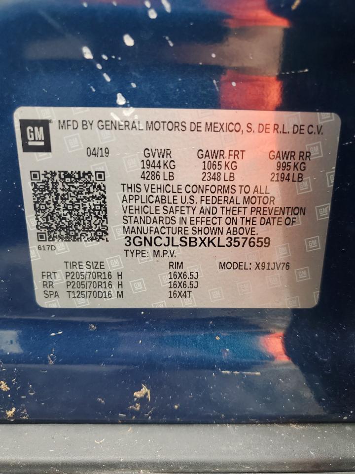 2019 Chevrolet Trax 1Lt VIN: 3GNCJLSBXKL357659 Lot: 67068614