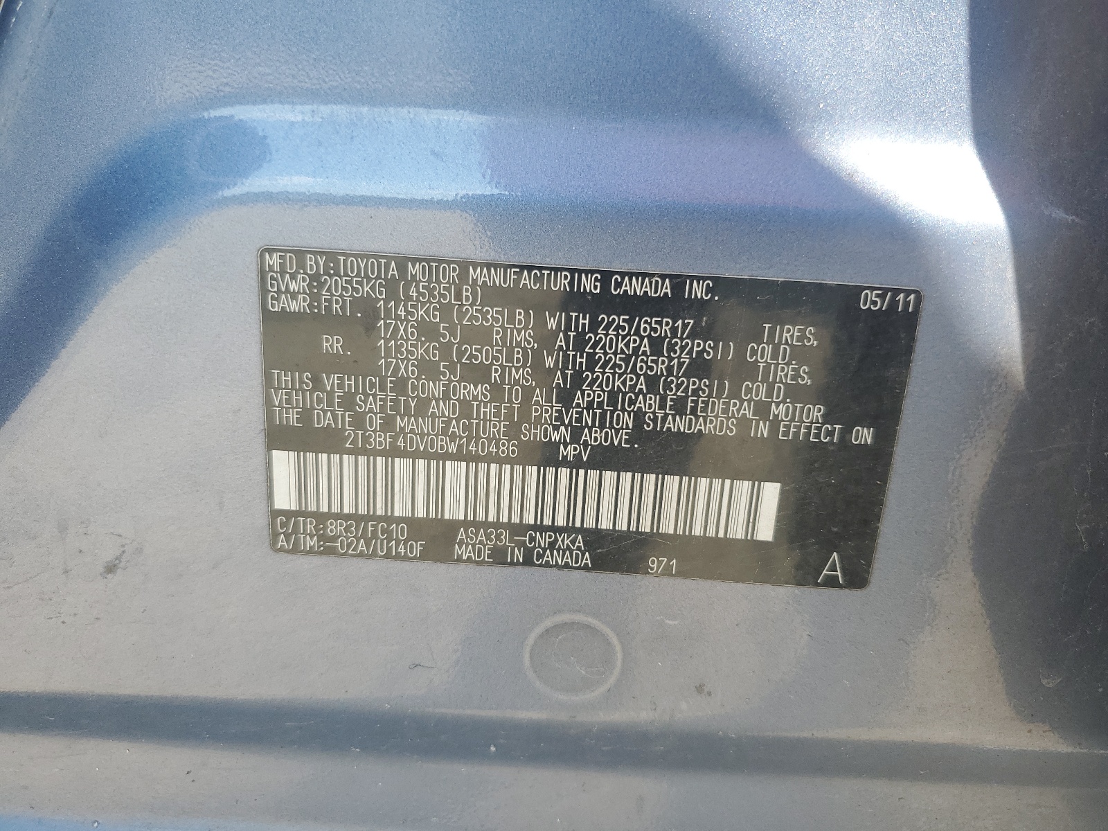 2T3BF4DV0BW140486 2011 Toyota Rav4