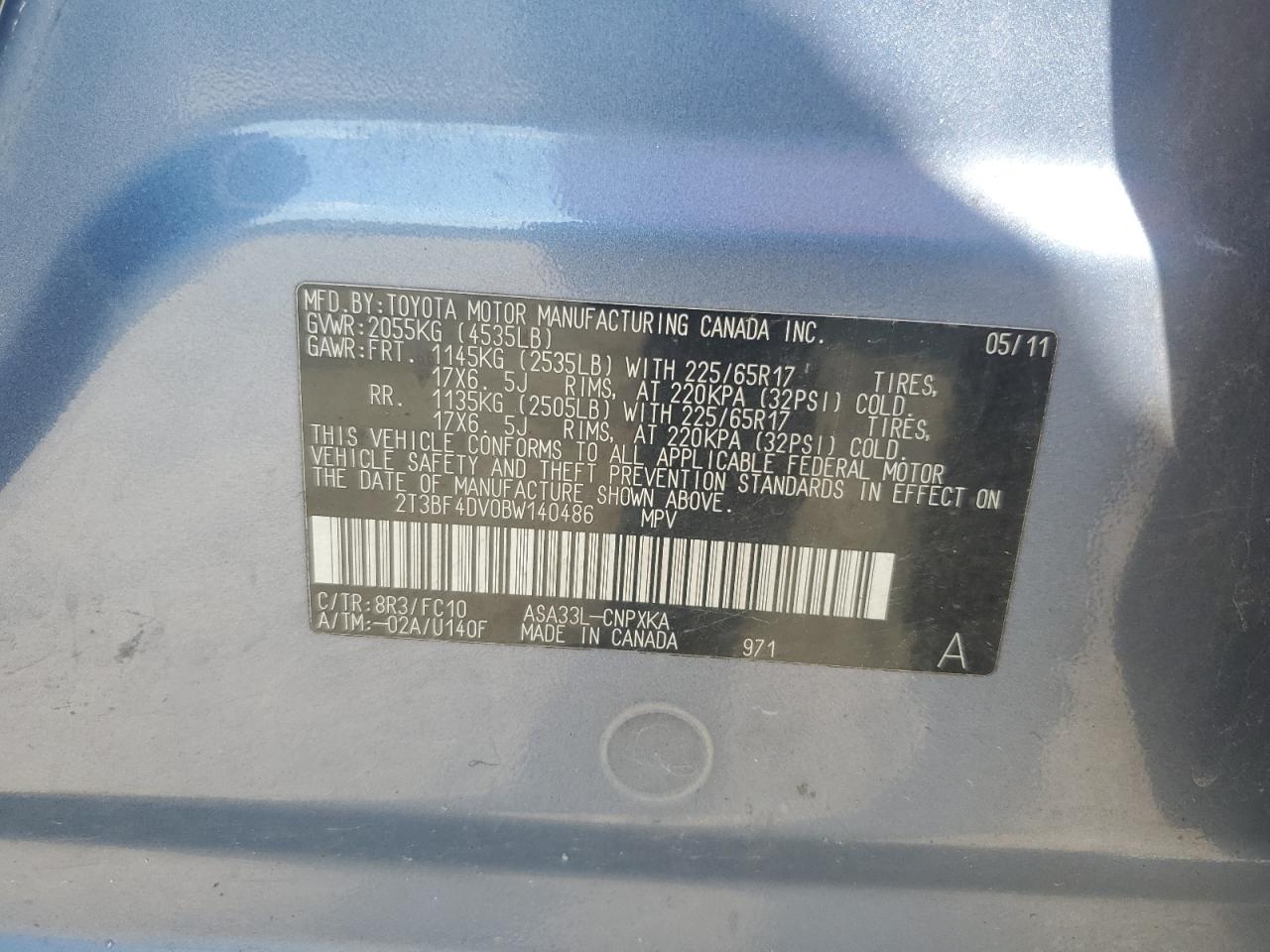 2011 Toyota Rav4 VIN: 2T3BF4DV0BW140486 Lot: 66104564