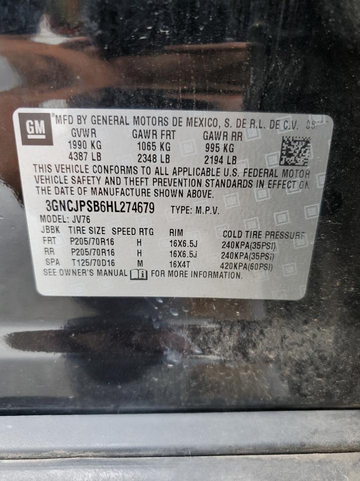 2017 Chevrolet Trax 1Lt VIN: 3GNCJPSB6HL274679 Lot: 65928804