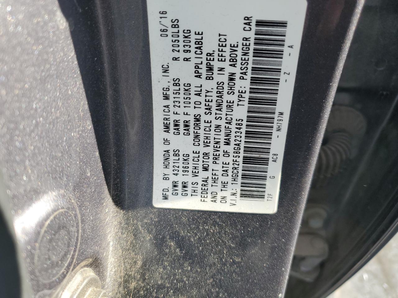 1HGCR2F58GA233485 2016 Honda Accord Sport