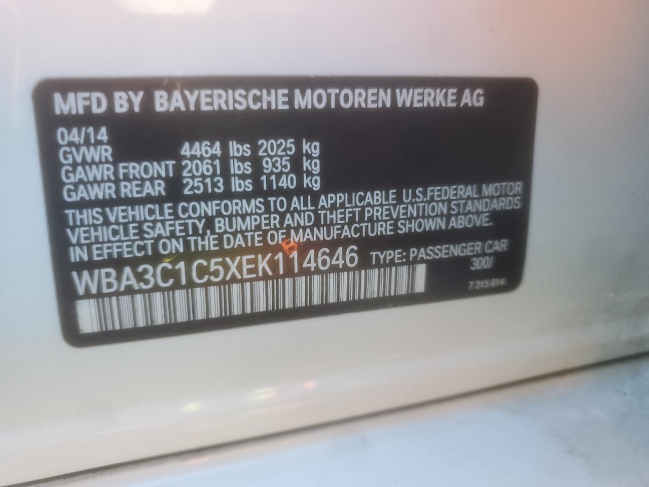 WBA3C1C5XEK114646 2014 BMW 328 I Sulev