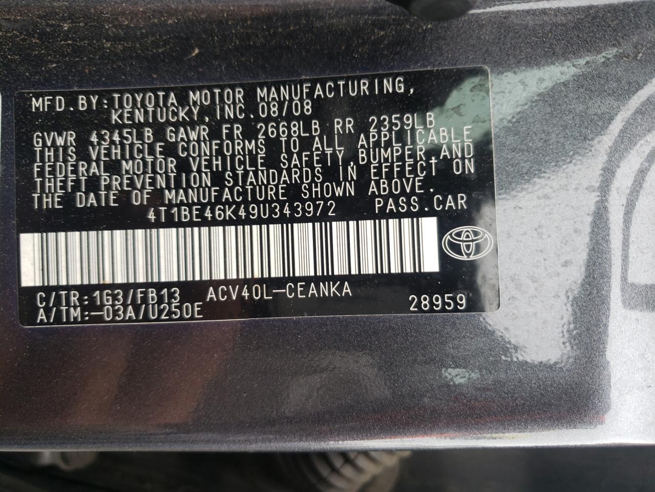 4T1BE46K49U343972 2009 Toyota Camry Base