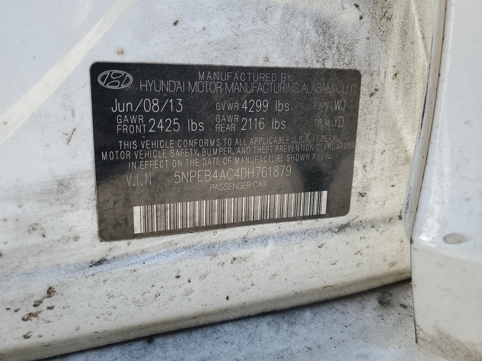 5NPEB4AC4DH761879 2013 Hyundai Sonata Gls