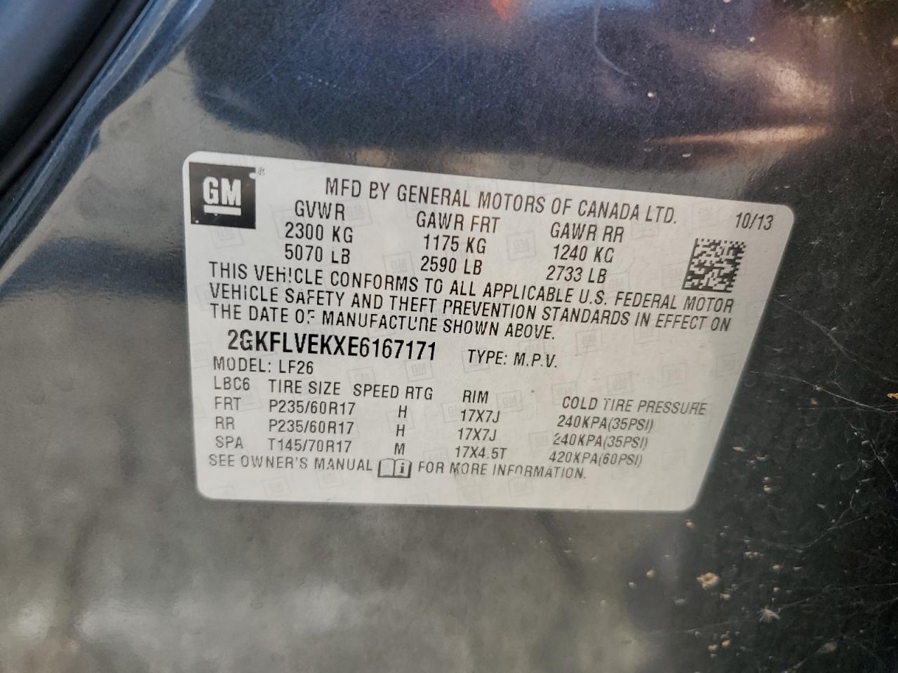 2014 GMC Terrain Sle VIN: 2GKFLVEKXE6167171 Lot: 67321674