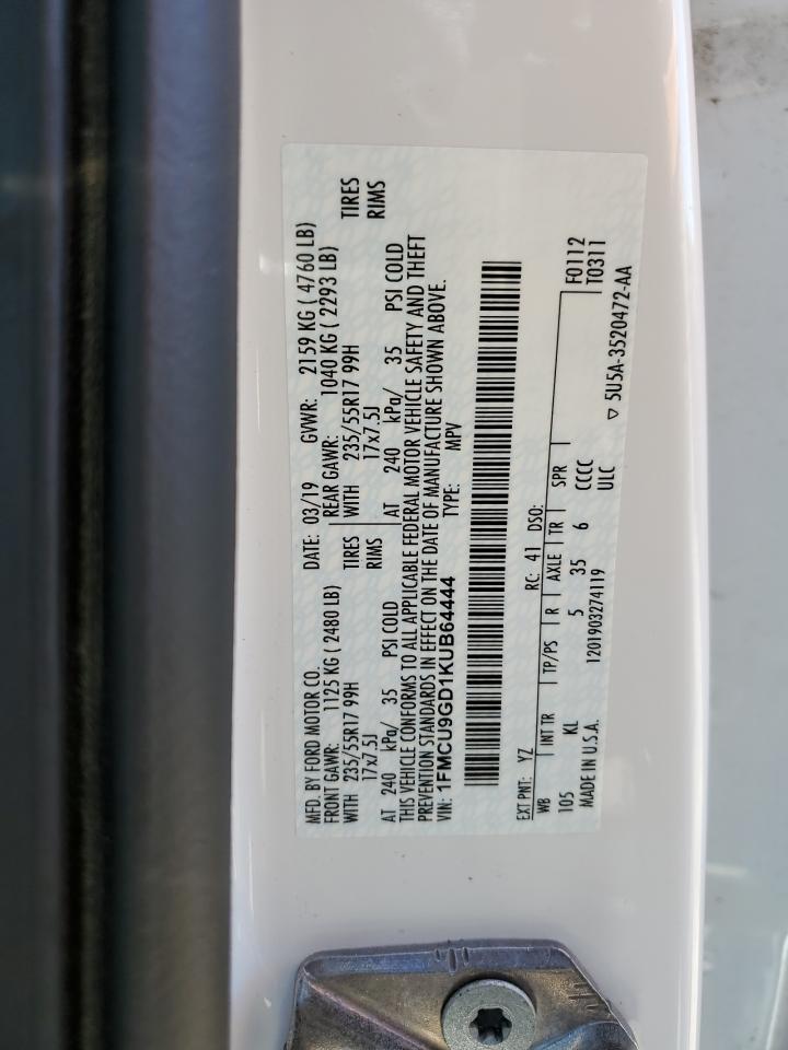 2019 Ford Escape Se VIN: 1FMCU9GD1KUB64444 Lot: 67100114