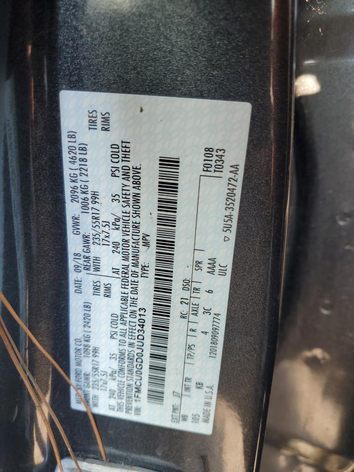 2018 Ford Escape Se VIN: 1FMCU0GD0JUD34013 Lot: 66183004