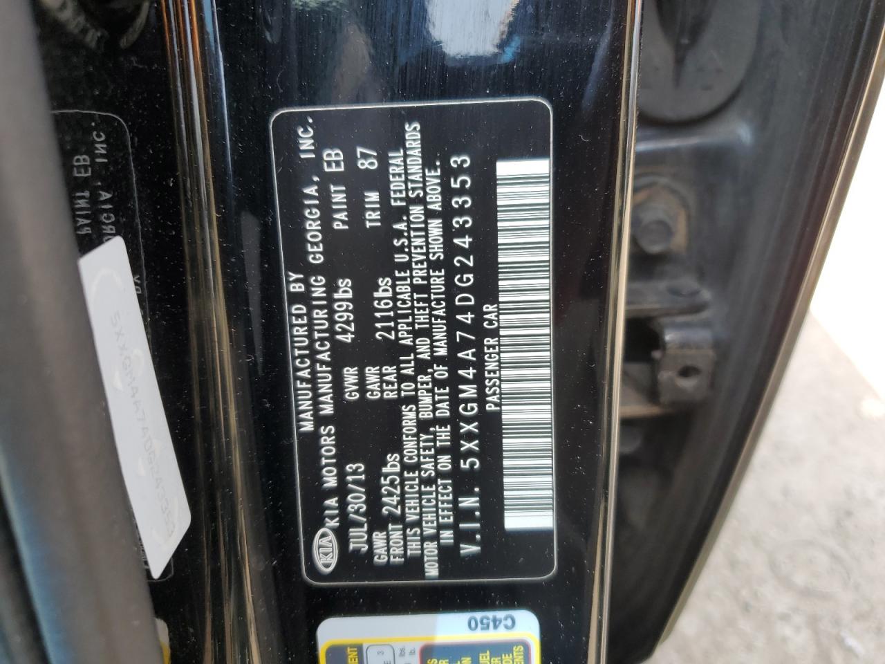 5XXGM4A74DG243353 2013 Kia Optima Lx