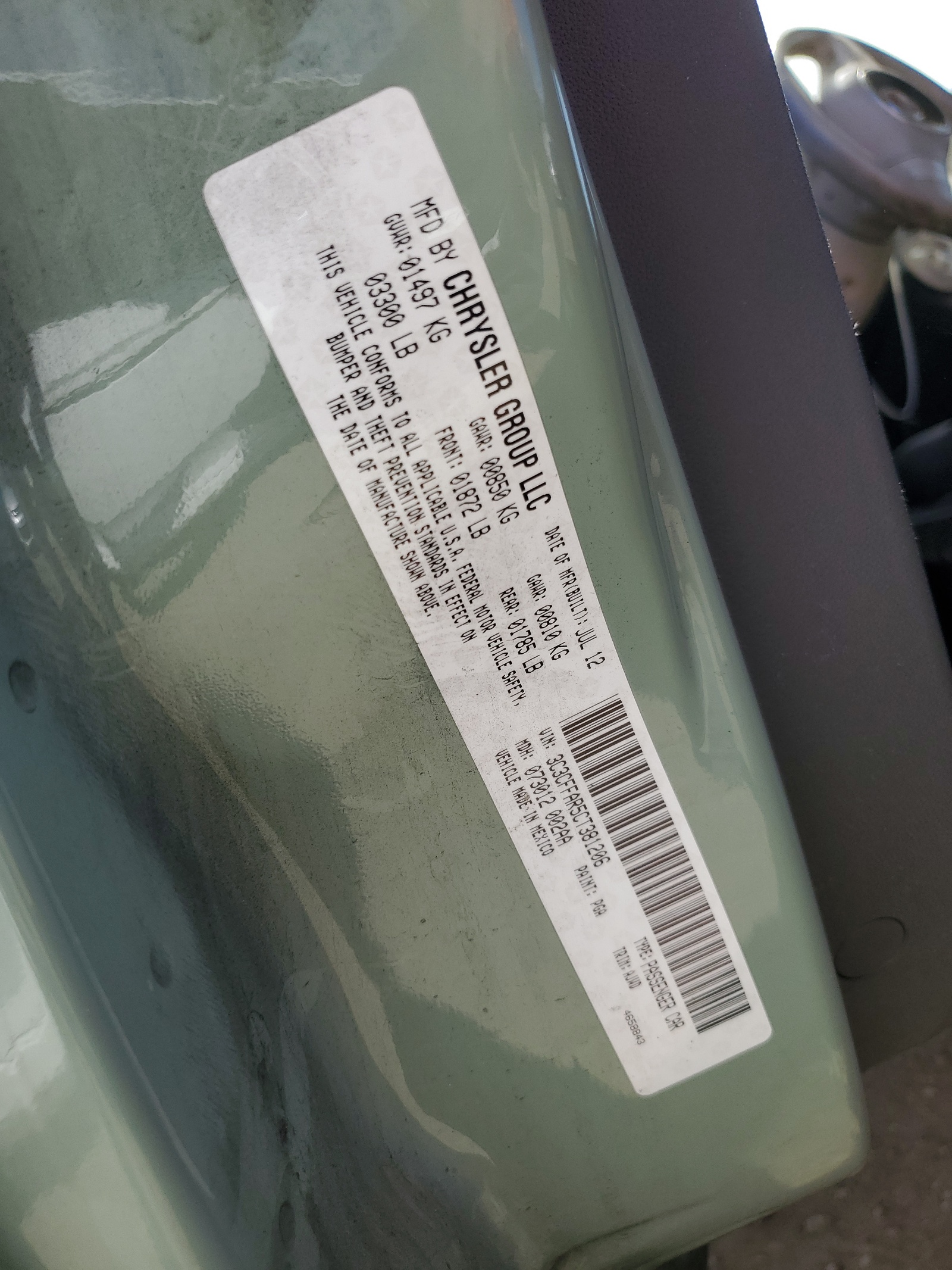 3C3CFFAR5CT381206 2012 Fiat 500 Pop