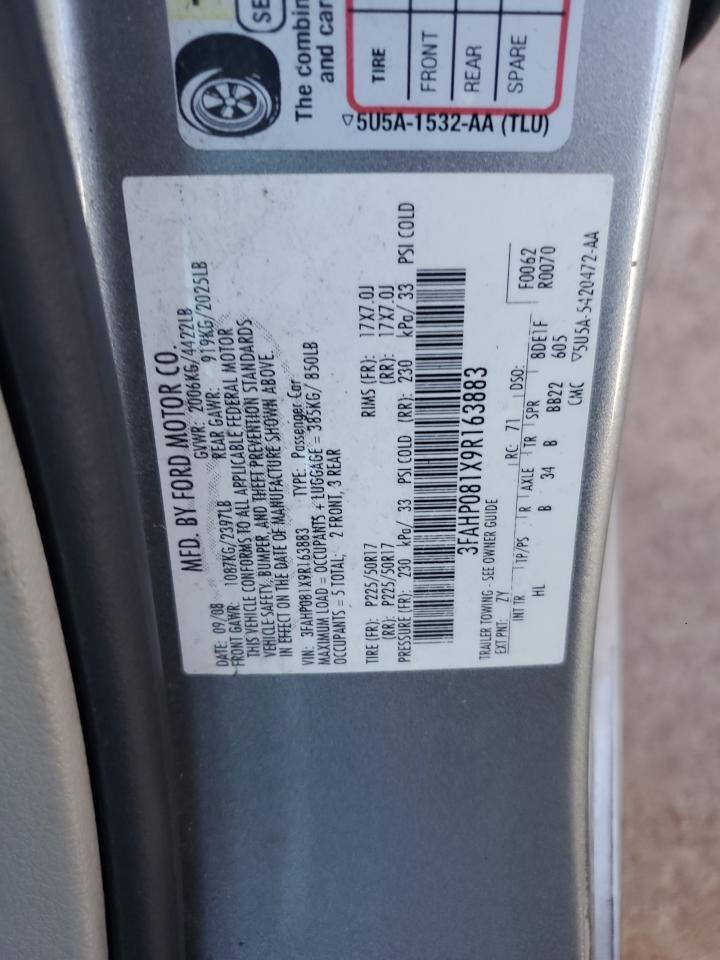 2009 Ford Fusion Sel VIN: 3FAHP081X9R163883 Lot: 67145354