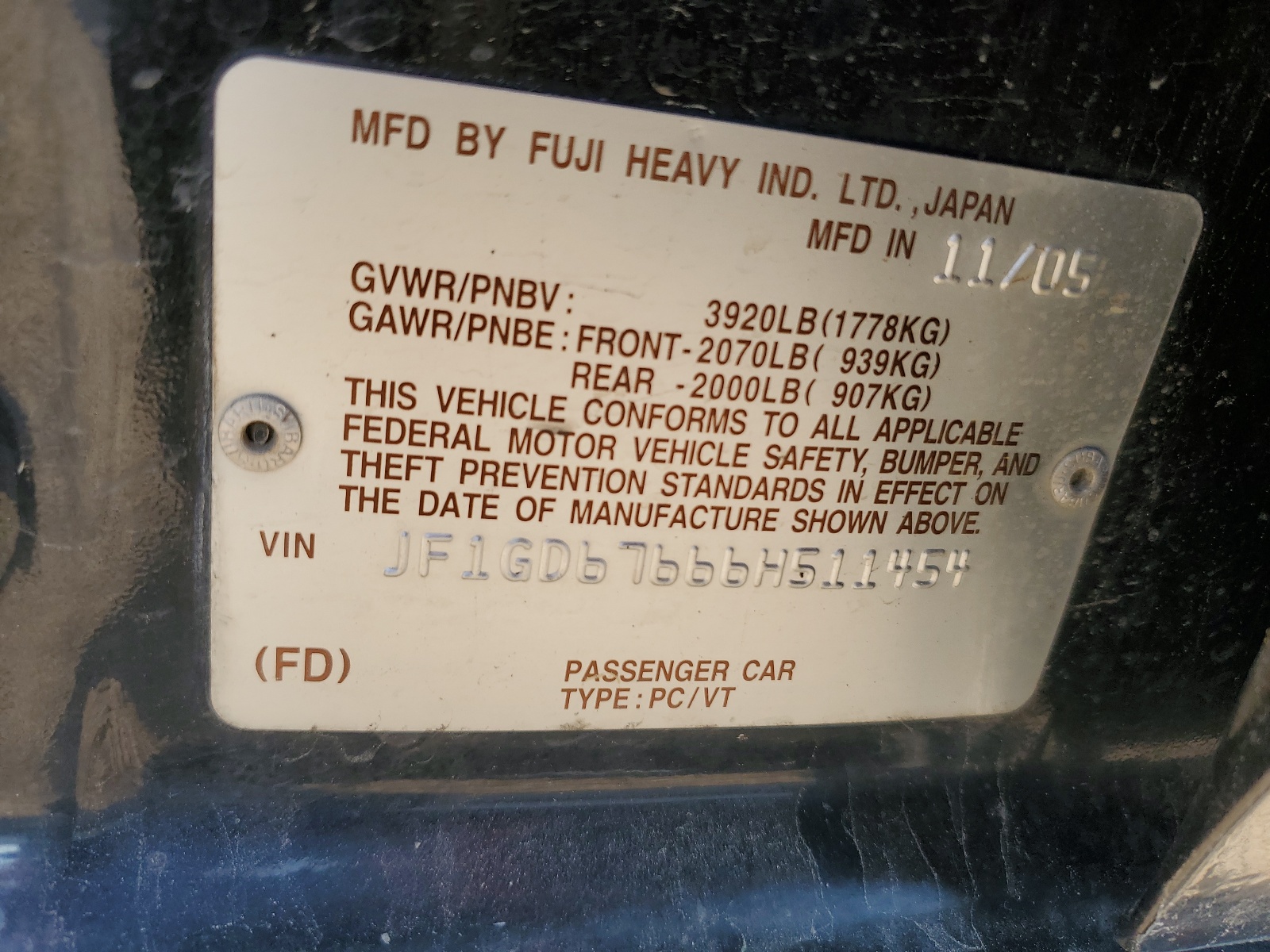 JF1GD67666H511454 2006 Subaru Impreza 2.5I