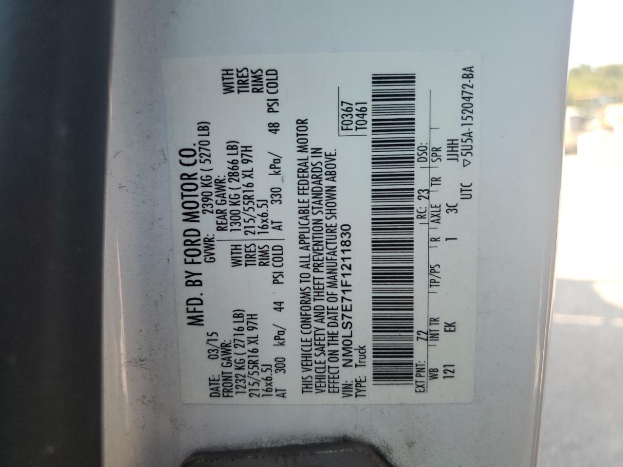 2015 Ford Transit Connect Xl VIN: NM0LS7E71F1211830 Lot: 66105904