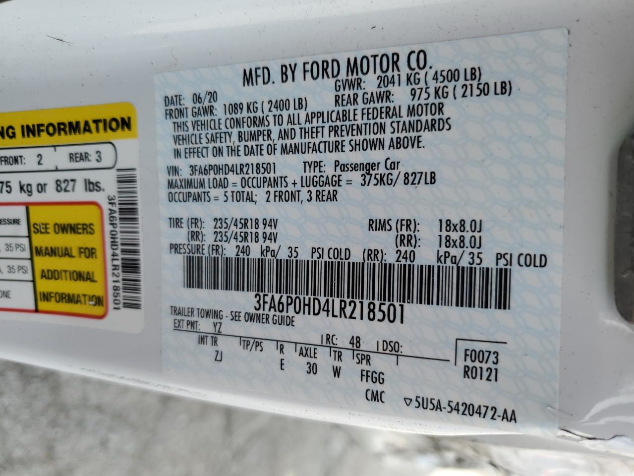 3FA6P0HD4LR218501 2020 FORD FUSION - Image 13