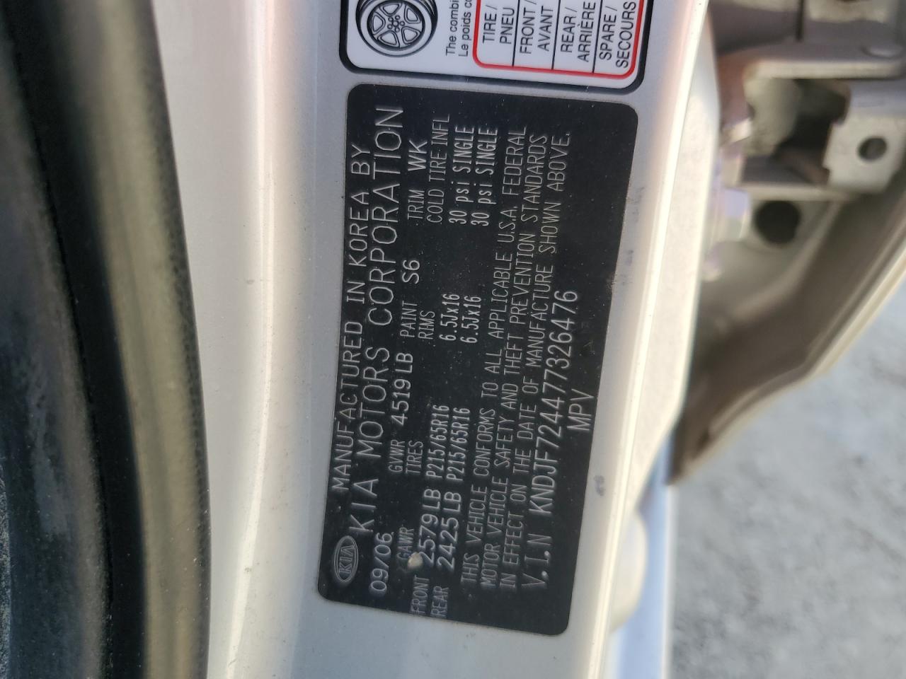 2007 Kia Sportage Lx VIN: KNDJF724477326476 Lot: 66745464