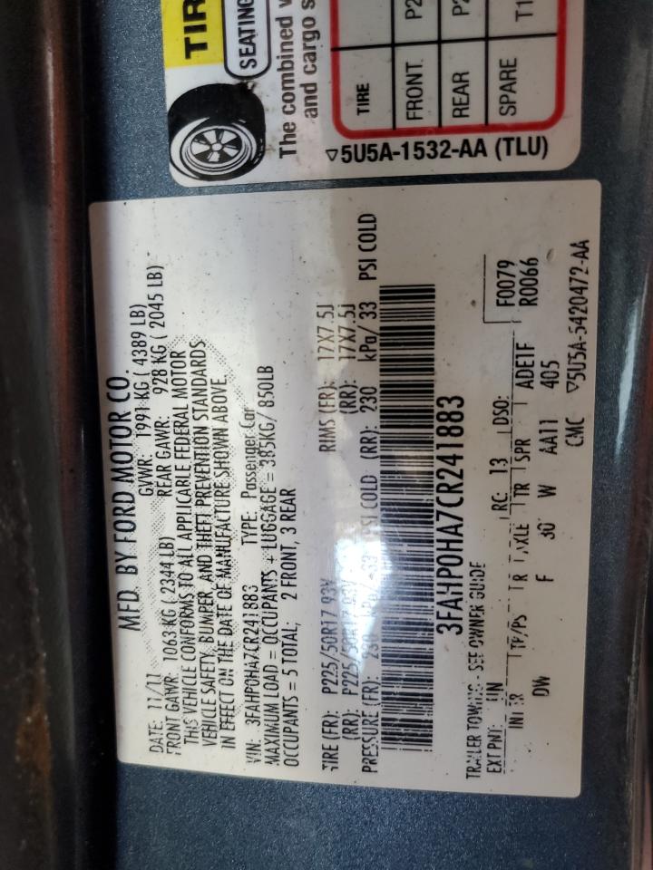 2012 Ford Fusion Se VIN: 3FAHP0HA7CR241883 Lot: 65546304